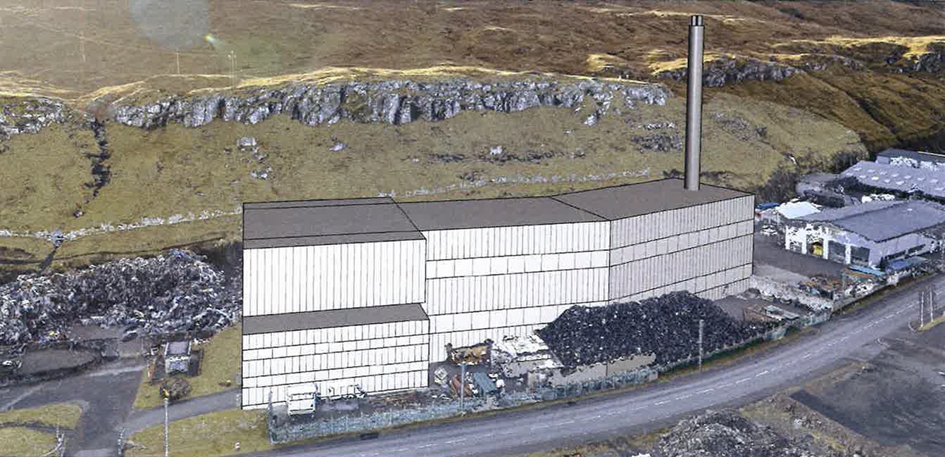 Skitsa av ætlaðu samanløgdu brennistøðini, sum verður á Hjalla í Havn